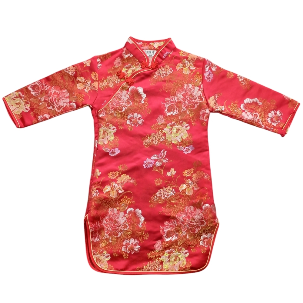 Red Chinese Traditional Kimono Floral Child Size 6